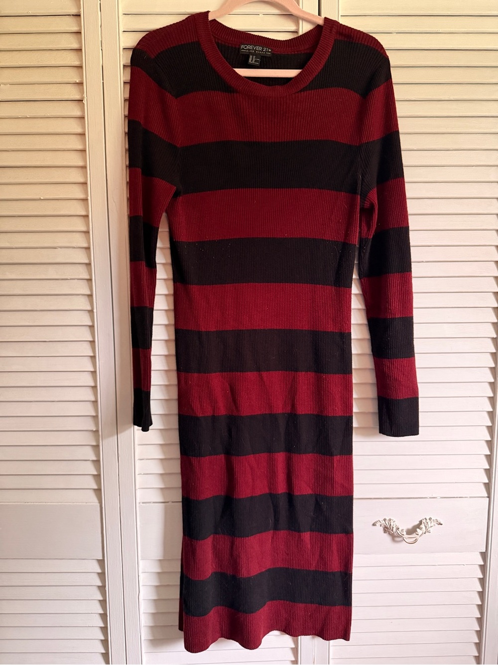 Forever 21 Burgundy & Black Striped Knit Dress